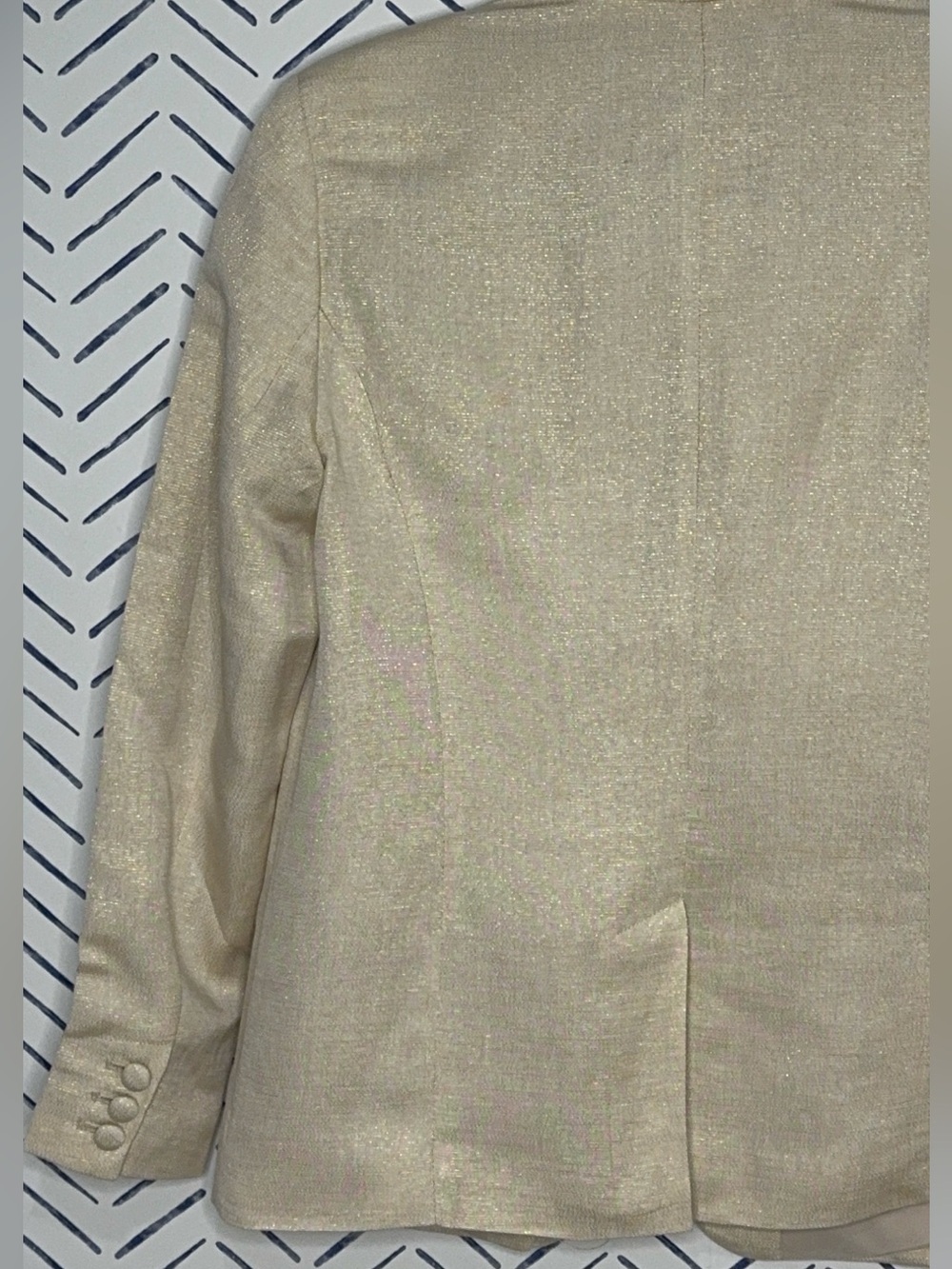 NWOT INC Summer Linen Gold Metallic Beige single-button blazer SP - Picture 6 of 9